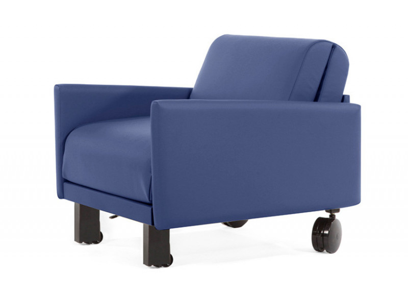 Fauteuil convertible lit Likoolis accompagnant, classé au feu M2, ROLLER 70 LARGE avec accoudoirs larges - bleu