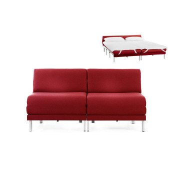 Canapé convertible lit Likoolis 2 places Design BOSS DUO 140 cm SMALL sans accoudoirs tissu rouge