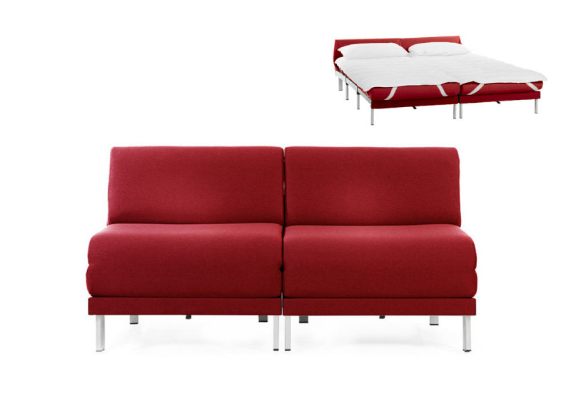 Canapé convertible lit Likoolis 2 places Design BOSS DUO 140 cm SMALL sans accoudoirs tissu rouge