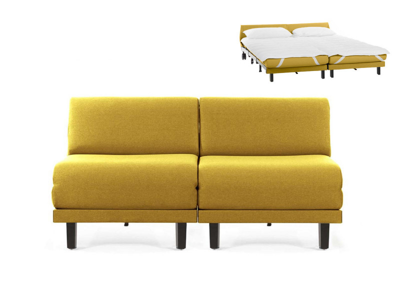 Canapé convertible lit Likoolis 2 Places ROLLER DUO 140 cm SMALL sans accoudoirs cuir artificiel - tissu yellow
