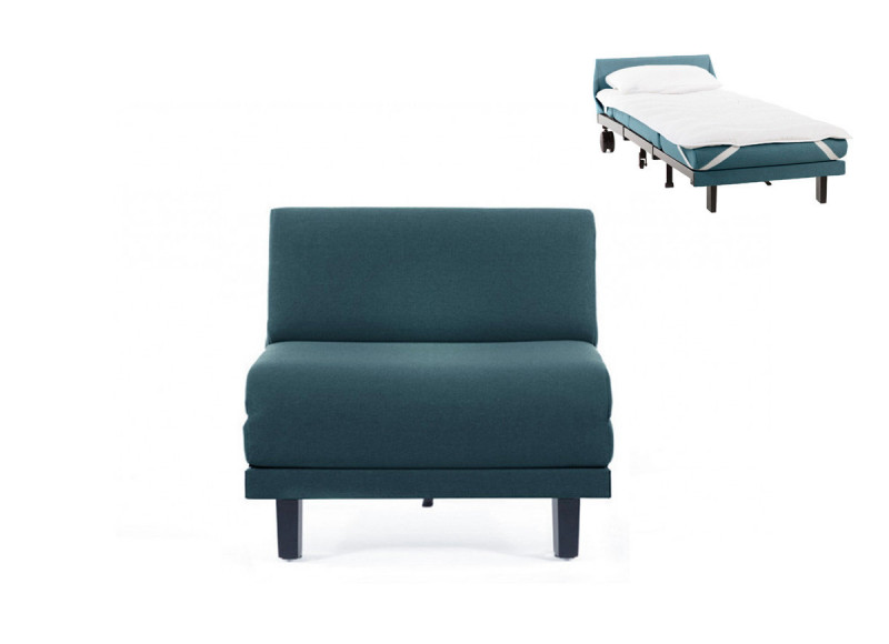 Fauteuil convertible lit Likoolis 1 Place ROLLER 70 cm SMALL sans accoudoirs tissu aquamarine