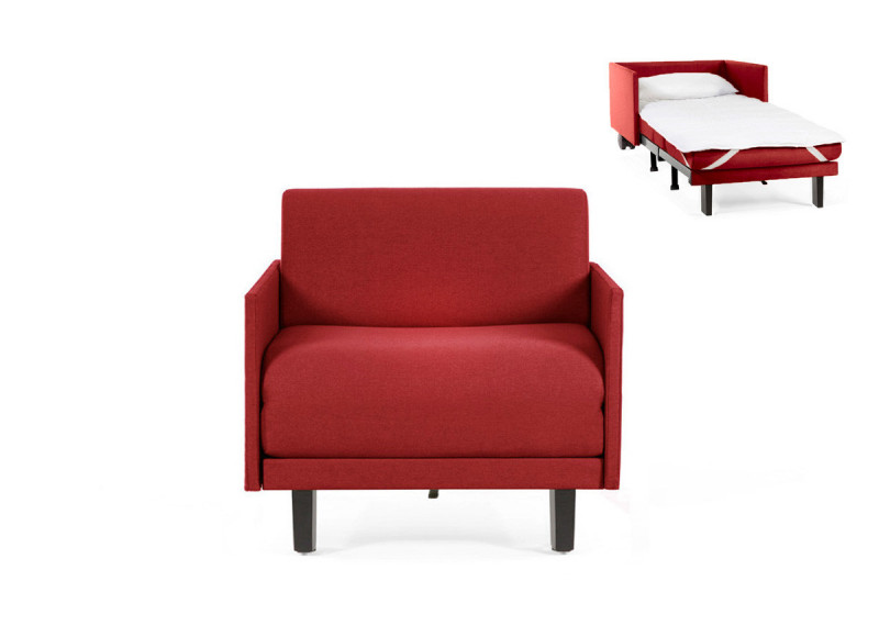  	Fauteuil convertible lit Likoolis 1 Place ROLLER 70 MEDIUM avec accoudoirs fins tissu red