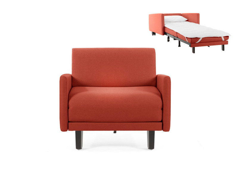 Fauteuil convertible lit Likoolis 1 Place ROLLER 70 LARGE avec accoudoirs larges tissu orange