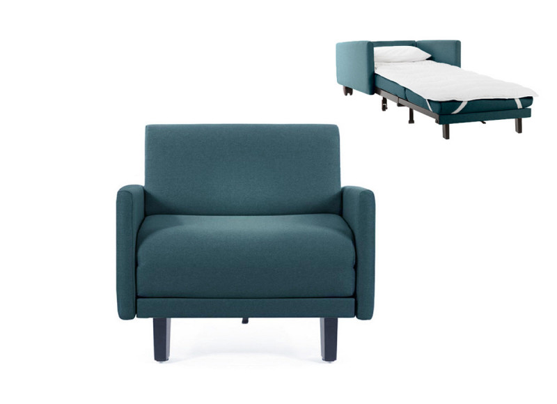 Fauteuil convertible lit Likoolis 1 Place ROLLER 70 LARGE avec accoudoirs larges tissu aquamarine
