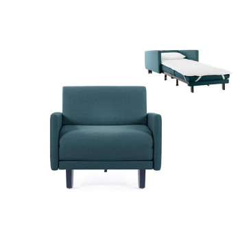 Fauteuil convertible lit Likoolis  1 Place ROLLER 80 LARGE avec accoudoirs larges tissu aquamarine