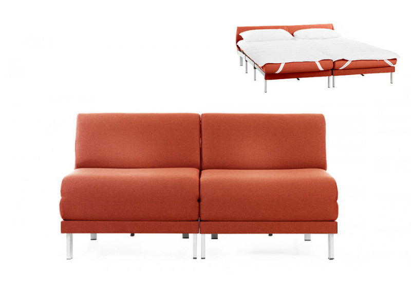 Canapé convertible lit Likoolis  2/3 places Design BOSS DUO 160 cm SMALL sans accoudoirs tissu orange