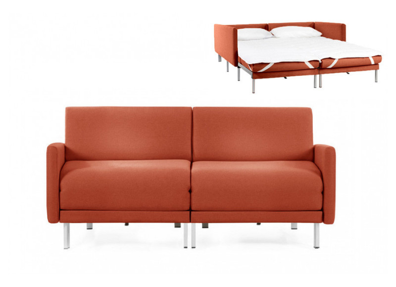 Canapé convertible lit Likoolis 2/3 places Design BOSS DUO 160 cm LARGE avec accoudoirs larges tissu orange