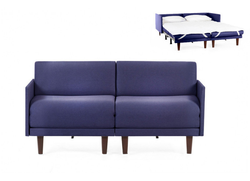  	Canapé convertible lit Likoolis 2 places PACHA DUO 140 cm MEDIUM avec accoudoirs fins tissu gris bleu