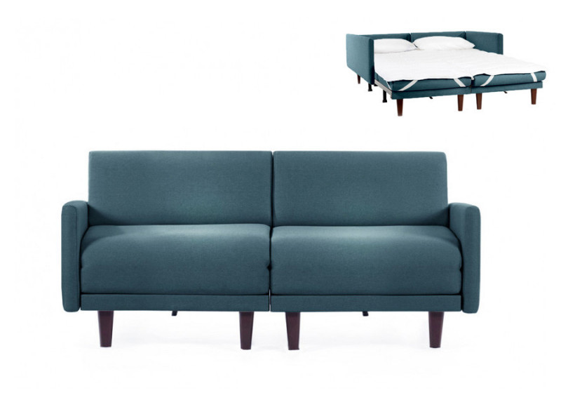 Canapé convertible lit Likoolis 2 places PACHA DUO 140 cm LARGE avec accoudoirs larges - Tissu aquamarine