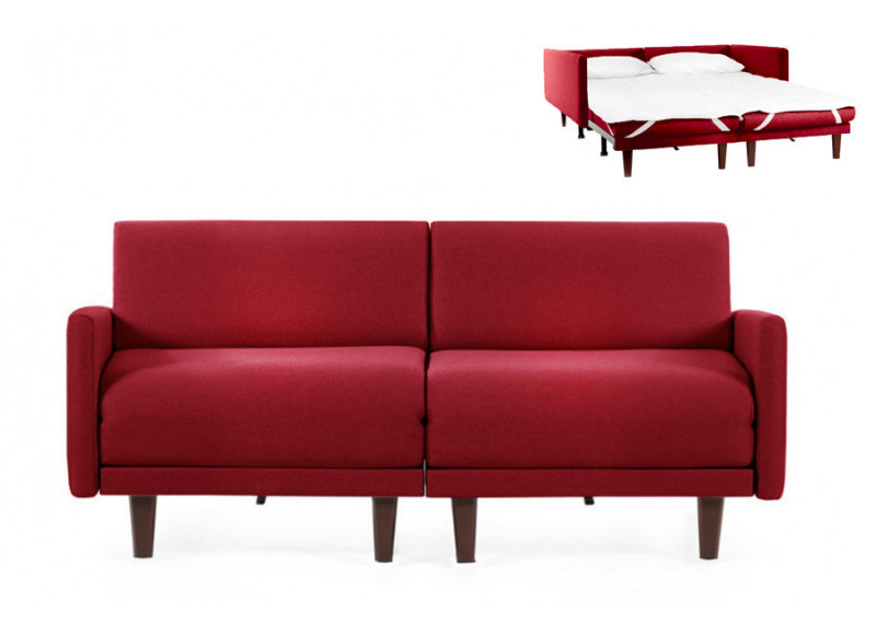 Canapé convertible lit Likoolis 2 places PACHA DUO 140 cm LARGE avec accoudoirs larges - Tissu rouge