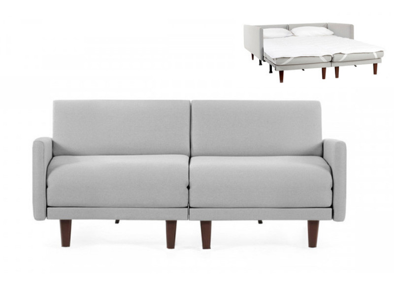 Canapé convertible lit Likoolis  2/3 places PACHA DUO 160 cm LARGE avec accoudoirs larges - Tissu gris clair