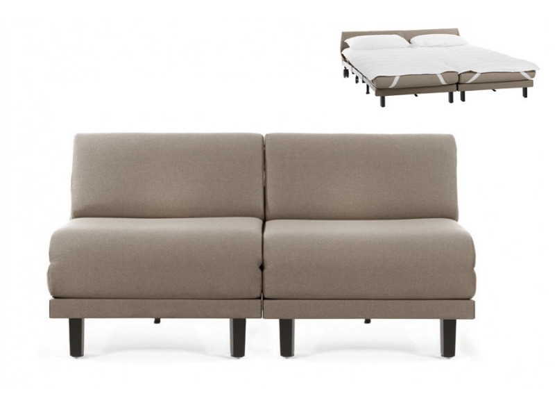 Canapé convertible lit Likoolis 2 Places ROLLER DUO 140 cm SMALL sans accoudoirs cuir artificiel - tissu taupe