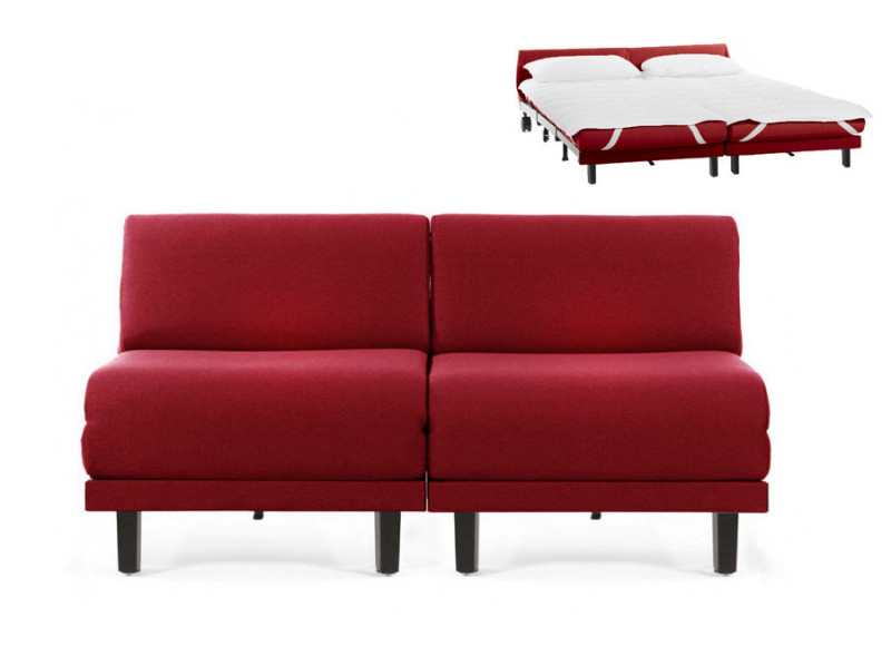 Canapé convertible lit Likoolis 2 Places ROLLER DUO 140 cm SMALL sans accoudoirs cuir artificiel - tissu rouge