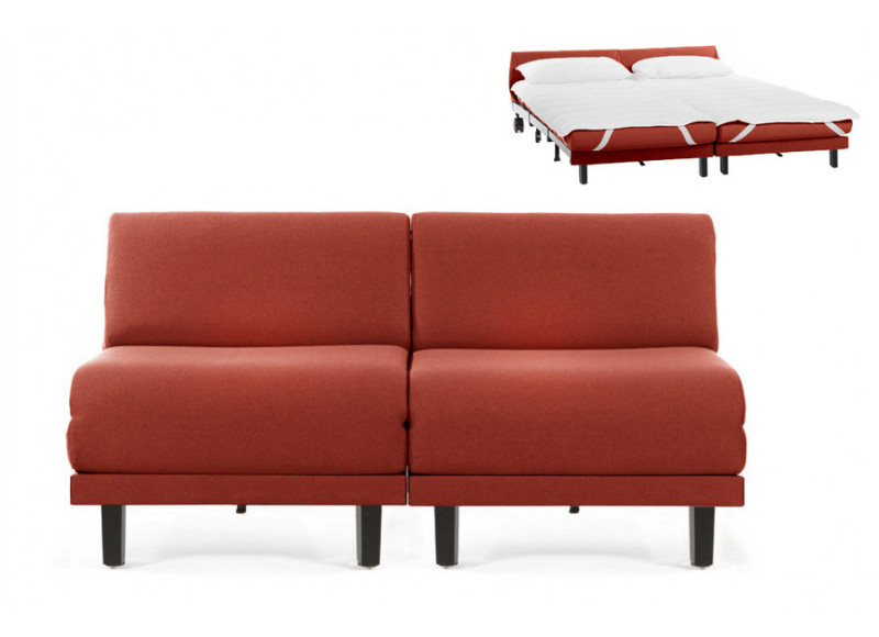 Canapé convertible lit Likoolis 2 Places ROLLER DUO 140 cm SMALL sans accoudoirs cuir artificiel - tissu orange