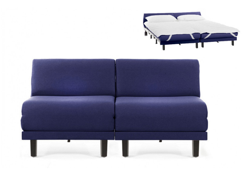 Canapé convertible lit Likoolis 2 Places ROLLER DUO 140 cm SMALL sans accoudoirs cuir artificiel - tissu bleu