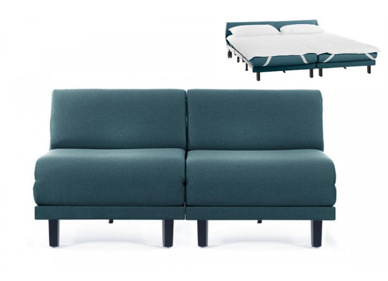 Canapé convertible lit Likoolis 2 Places ROLLER DUO 140 cm SMALL sans accoudoirs cuir artificiel - tissu aquamarine