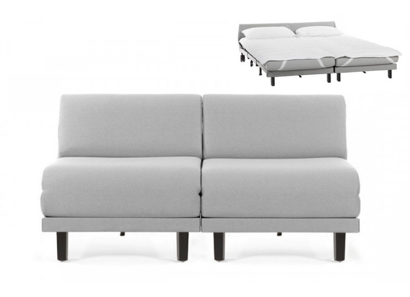 Canapé convertible lit Likoolis 2/3 Places ROLLER DUO 160 cm SMALL sans accoudoirs cuir artificiel - tissu gris clair