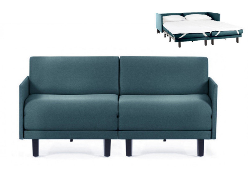 Canapé convertible lit Likoolis 2 Places ROLLER DUO 140 cm MEDIUM avec accoudoirs fins tissu aquamarine