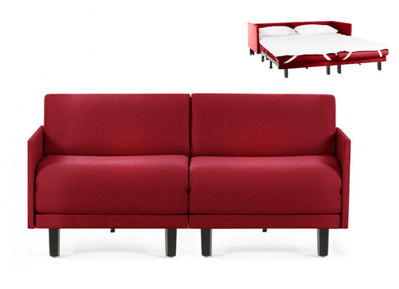 Canapé convertible lit Likoolis  2/3 Places ROLLER DUO 160 MEDIUM tissu rouge