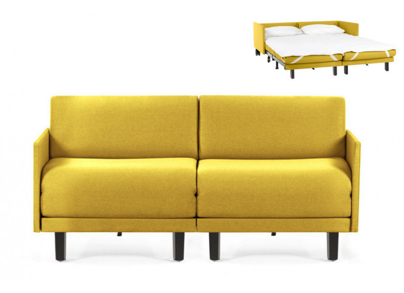 Canapé convertible lit Likoolis  2/3 Places ROLLER DUO 160 MEDIUM tissu jaune