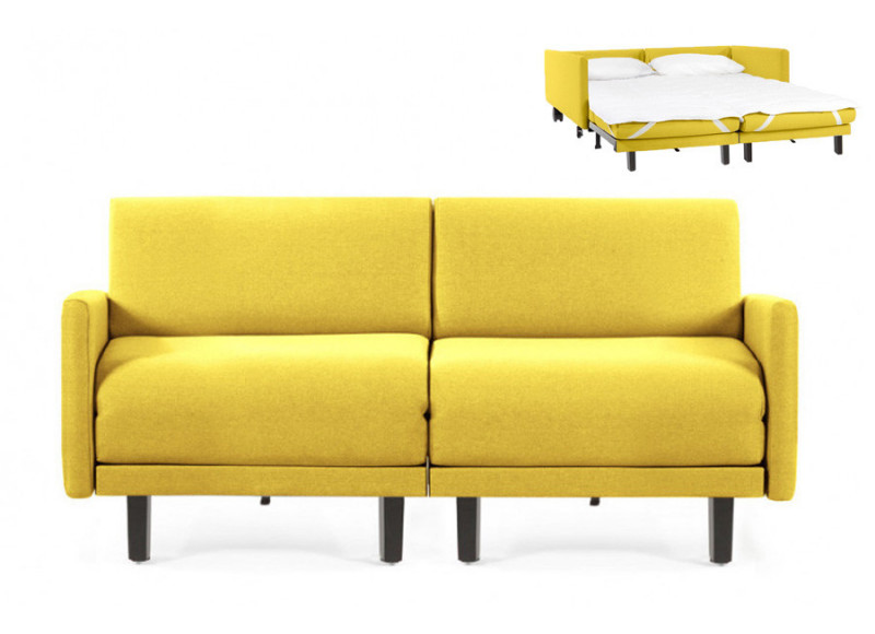  	Canapé convertible lit Likoolis 2/3 Places ROLLER DUO 160 cm LARGE avec accoudoirs larges tissu jaune
