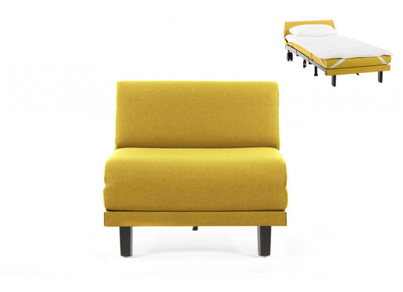 Fauteuil convertible lit Likoolis 1 Place ROLLER 70 cm SMALL sans accoudoirs tissu jaune