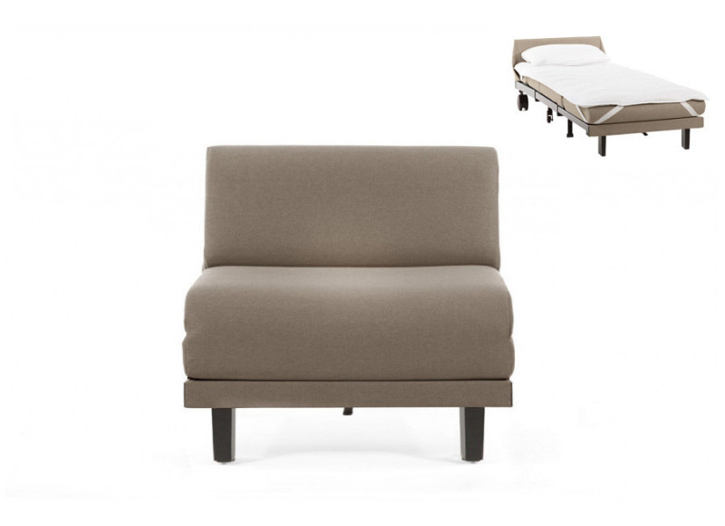 Fauteuil convertible lit Likoolis 1 Place ROLLER 70 cm SMALL sans accoudoirs tissu taupe