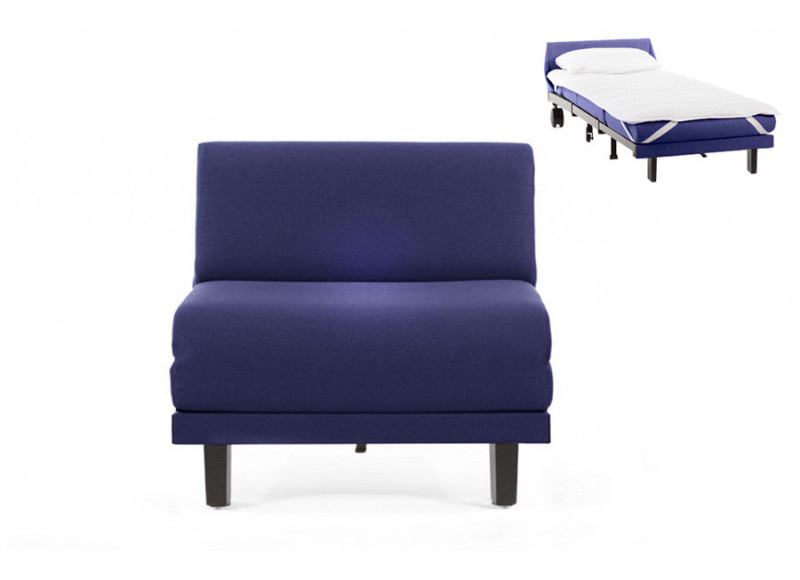 Fauteuil convertible lit Likoolis 1 Place ROLLER 70 cm SMALL sans accoudoirs tissu bleu