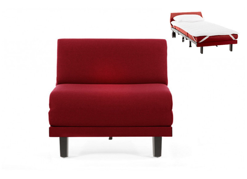 Fauteuil convertible lit Likoolis 1 Place ROLLER 80 cm SMALL sans accoudoirs cuir artificiel tissu rouge