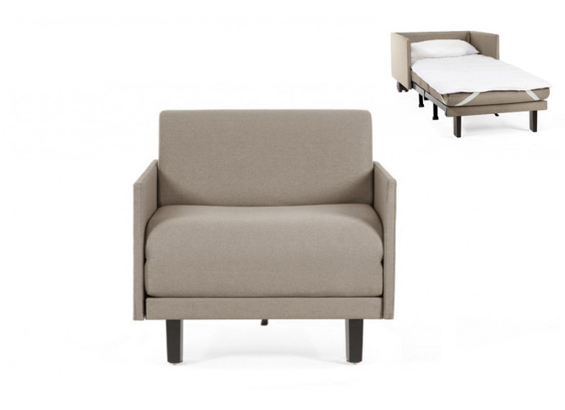 	Fauteuil convertible lit Likoolis 1 Place ROLLER 70 MEDIUM avec accoudoirs fins tissu taupe