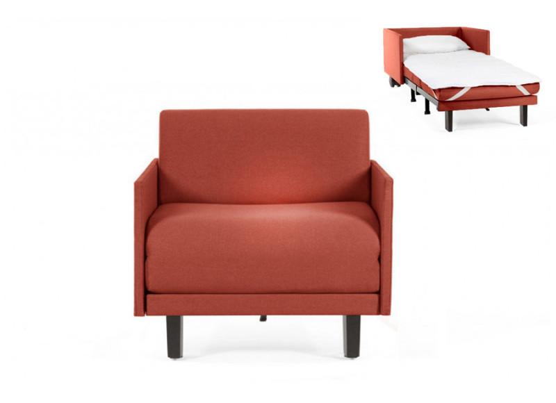  	Fauteuil convertible lit Likoolis 1 Place ROLLER 70 MEDIUM avec accoudoirs fins tissu orange