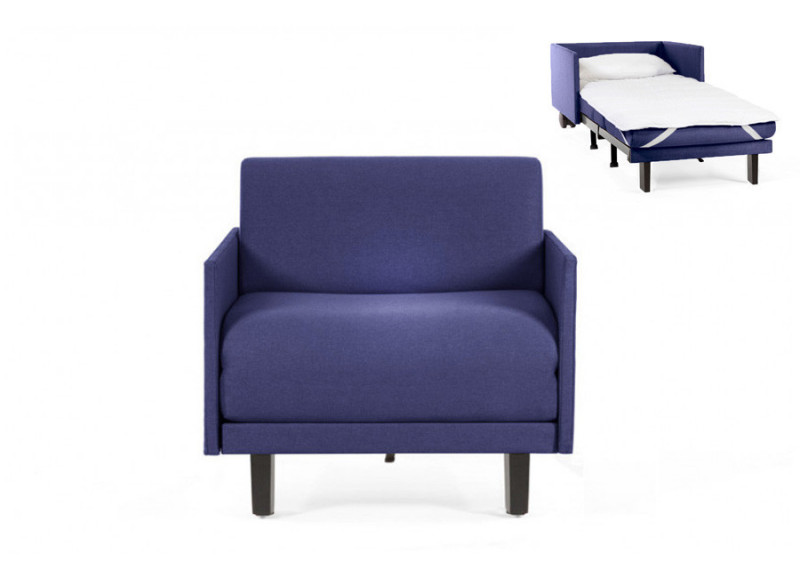  	Fauteuil convertible lit Likoolis 1 Place ROLLER 70 MEDIUM avec accoudoirs fins tissu bleu