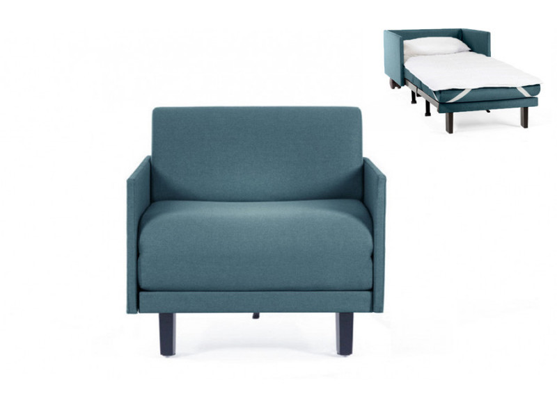  	Fauteuil convertible lit Likoolis 1 Place ROLLER 70 MEDIUM avec accoudoirs fins tissu aquamarine