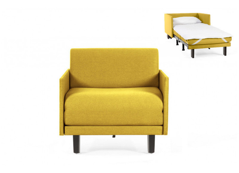  	Fauteuil convertible lit Likoolis 1 Place ROLLER 80 MEDIUM avec accoudoirs fins tissu jaune