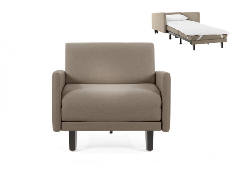 Fauteuil convertible lit Likoolis 1 Place ROLLER 70 LARGE avec accoudoirs larges tissu taupe
