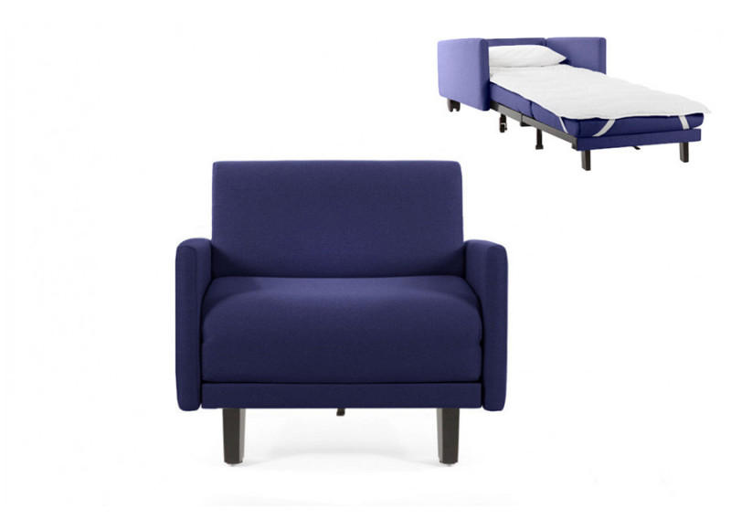 Fauteuil convertible lit Likoolis 1 Place ROLLER 70 LARGE avec accoudoirs larges tissu bleu