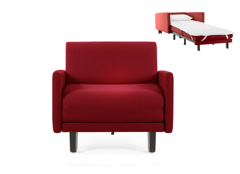 Fauteuil convertible lit Likoolis  1 Place ROLLER 80 LARGE avec accoudoirs larges tissu rouge