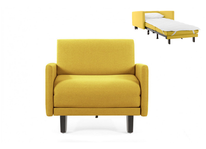 Fauteuil convertible lit Likoolis  1 Place ROLLER 80 LARGE avec accoudoirs larges tissu jaune