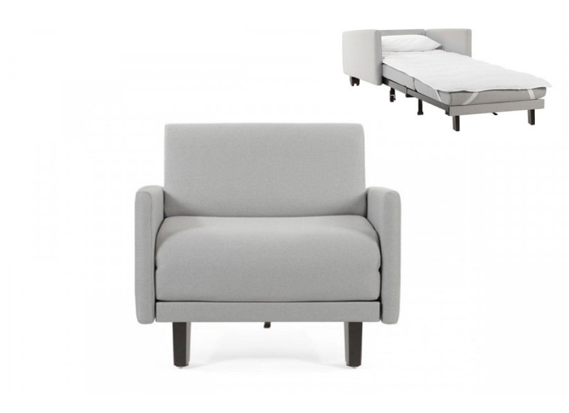 Fauteuil convertible lit Likoolis  1 Place ROLLER 80 LARGE avec accoudoirs larges tissu gris clair