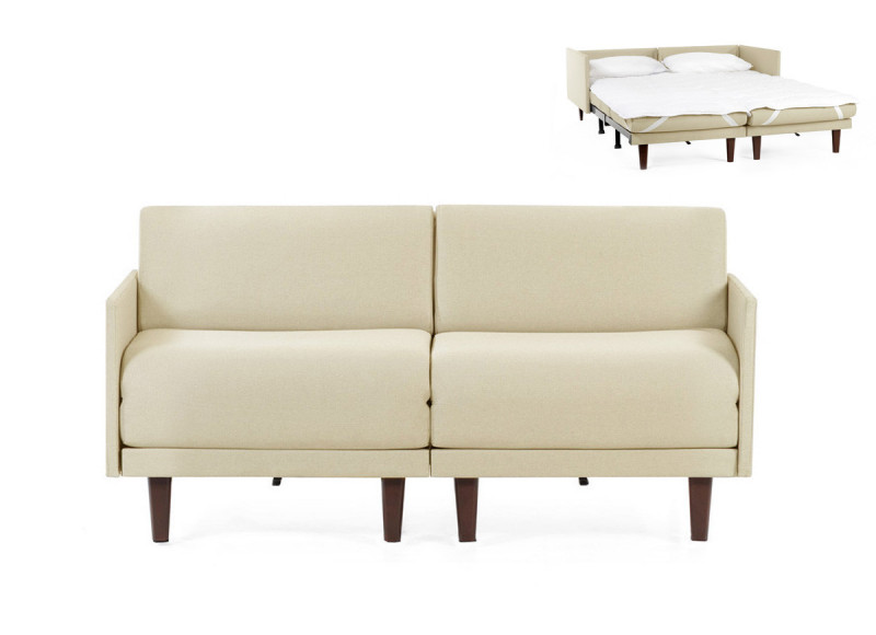  	Canapé convertible lit Likoolis 2 places PACHA DUO 140 cm MEDIUM avec accoudoirs fins tissu ecru
