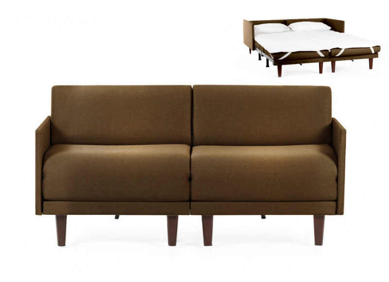  	Canapé convertible lit Likoolis 2 places PACHA DUO 140 cm MEDIUM avec accoudoirs fins tissu marron