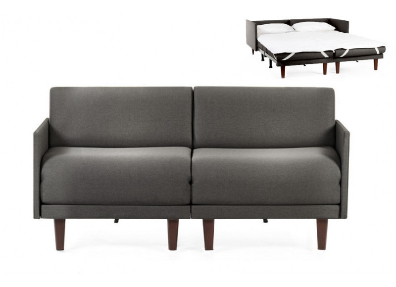  	Canapé convertible lit Likoolis 2 places PACHA DUO 140 cm MEDIUM avec accoudoirs fins tissu gris foncé