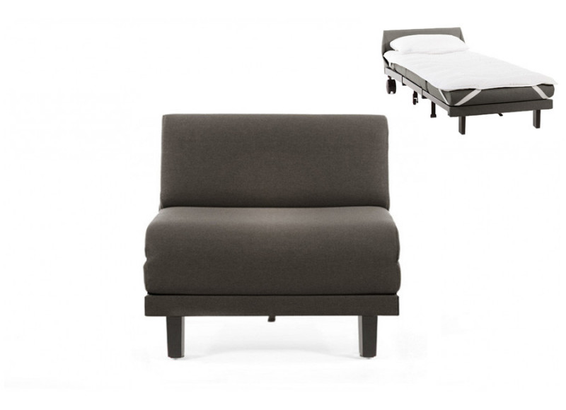 Fauteuil convertible lit Likoolis 1 Place ROLLER 70 cm SMALL sans accoudoirs tissu gris foncé