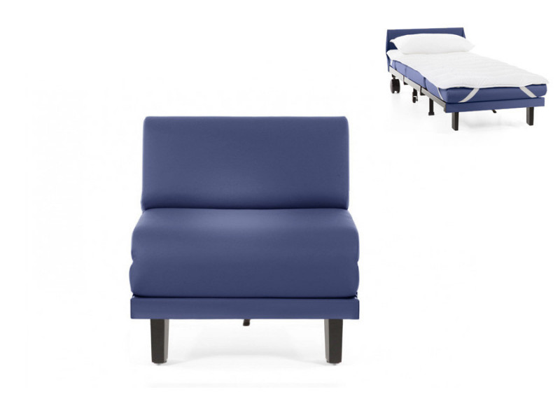 Fauteuil convertible lit Likoolis 1 Place ROLLER 70 cm SMALL sans accoudoirs cuir bleu