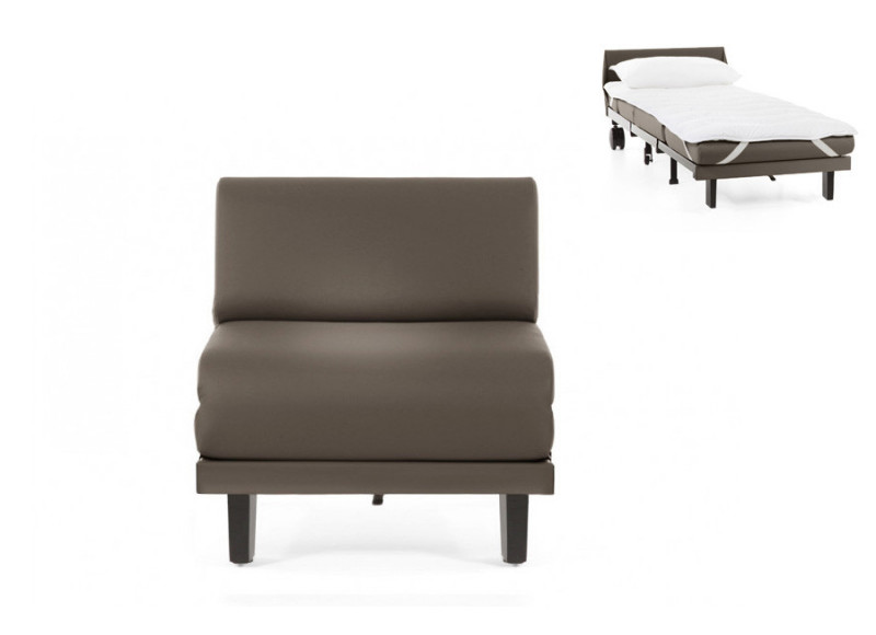 Fauteuil convertible lit Likoolis 1 Place ROLLER 70 cm SMALL sans accoudoirs cuir gris