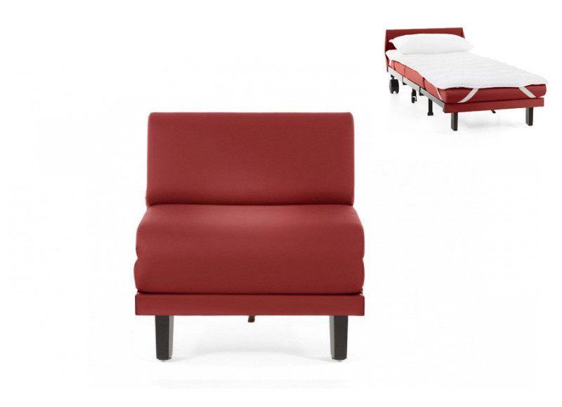 Fauteuil convertible lit Likoolis 1 Place ROLLER 70 cm SMALL sans accoudoirs cuir rouge