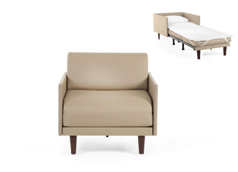  	Fauteuil convertible lit Likoolis 1 Place PACHA 80 cm MEDIUM avec accoudoirs cuir  mastic