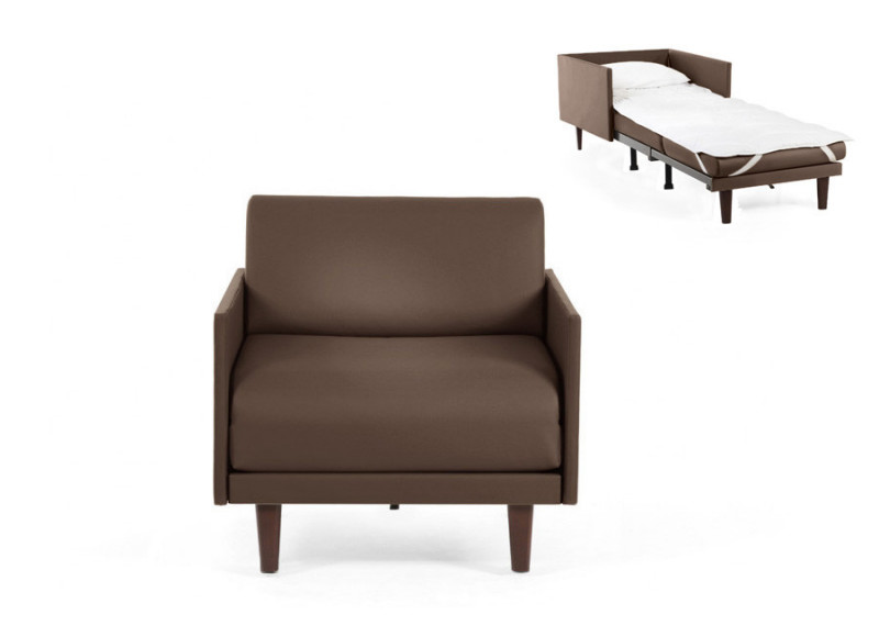  	Fauteuil convertible lit Likoolis 1 Place PACHA 80 cm MEDIUM avec accoudoirs cuir artificiel marron