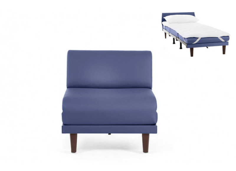 Fauteuil convertible lit Likoolis 1 Place PACHA 70 cm SMALL sans accoudoirs cuir bleu