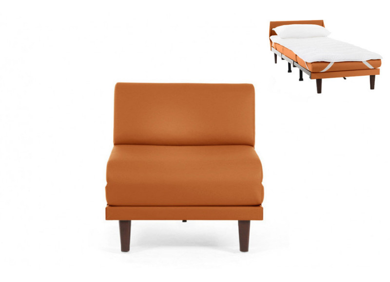 Fauteuil convertible lit Likoolis 1 Place PACHA 70 cm SMALL sans accoudoirs cuir orange